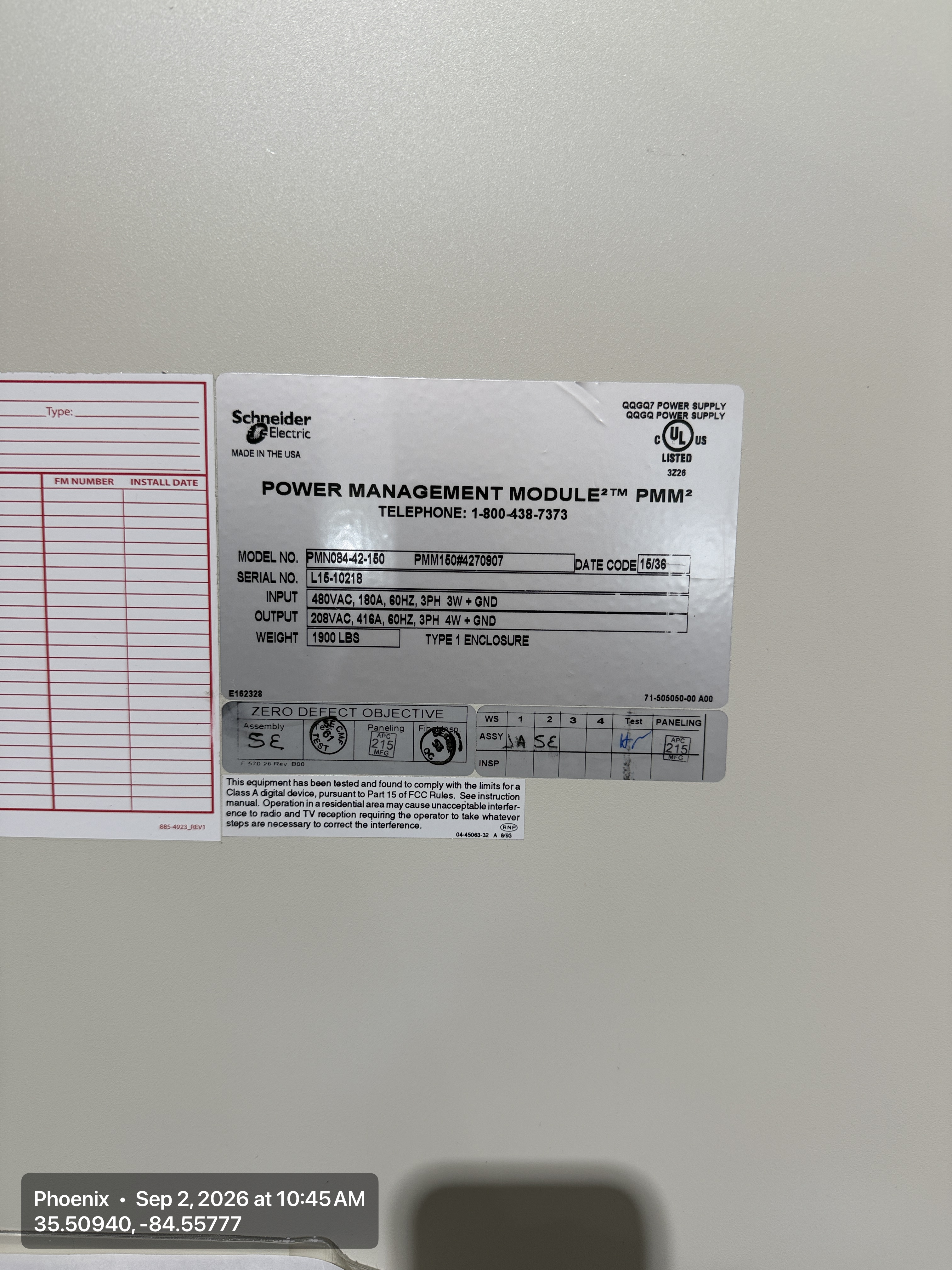 Schneider Electric / APC PMM2 150 kVA Power Management Module – 480V to 208Y/120V