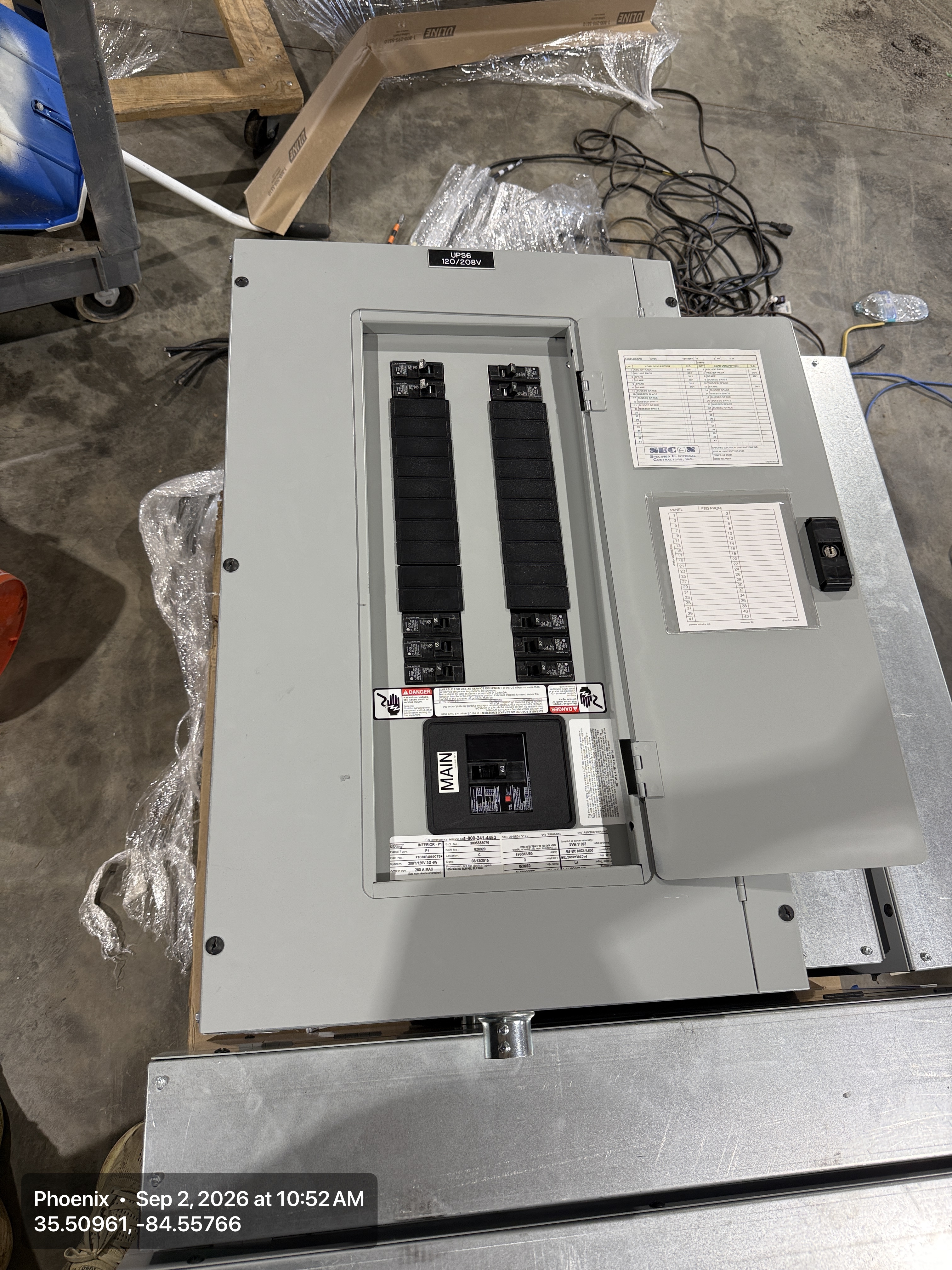 Siemens P1 Panelboard 30-Circuit 60A Main Breaker – 208Y/120V 3-Phase 4-Wire, 2015 (5 Available)